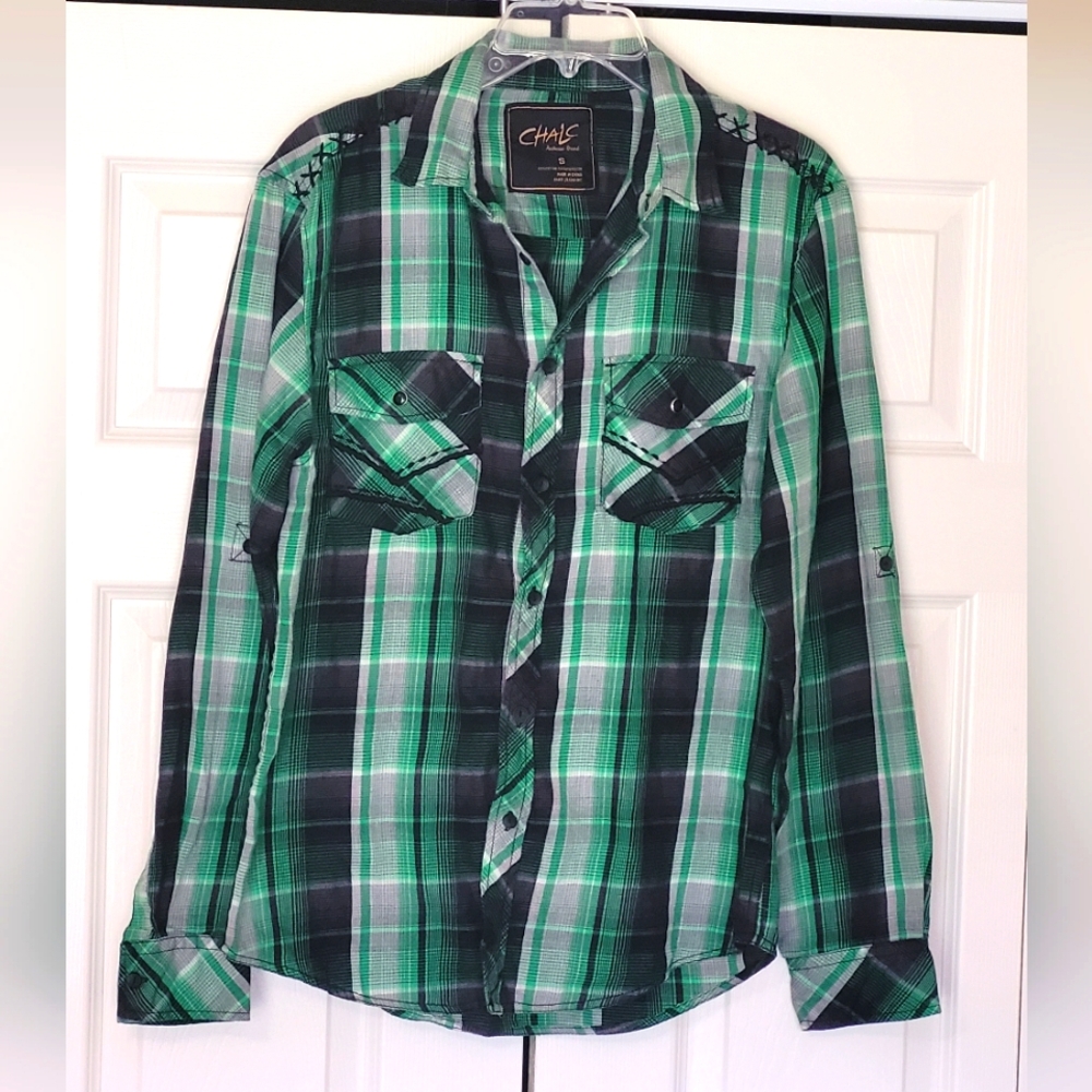 Chalc Men's Western Plaid Button Down Long Sleeve Shirt